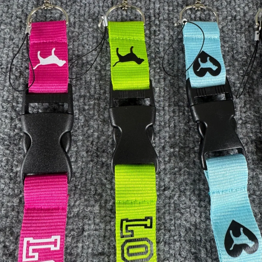 Victorias Secret PINK Lanyard Keychain Holder Dog Logo Lot of 4 Pink Green Blue